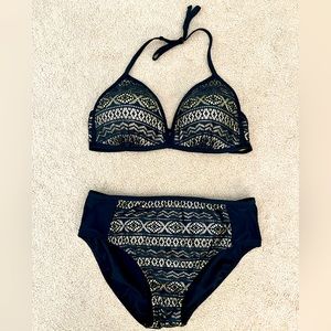 Lace Lattice Bikini in Black and Gold by Swimsuits For All
